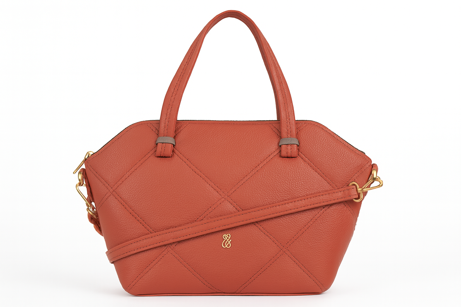 Burnt Orange Textured Leather Handbag with Gold Hardware