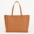 Women's Tan Leather Tote Bag with Gold Studs