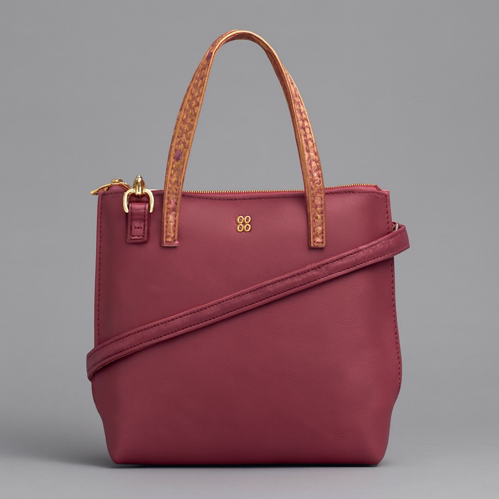 Burgundy Structured Handbag with Gold Hardware