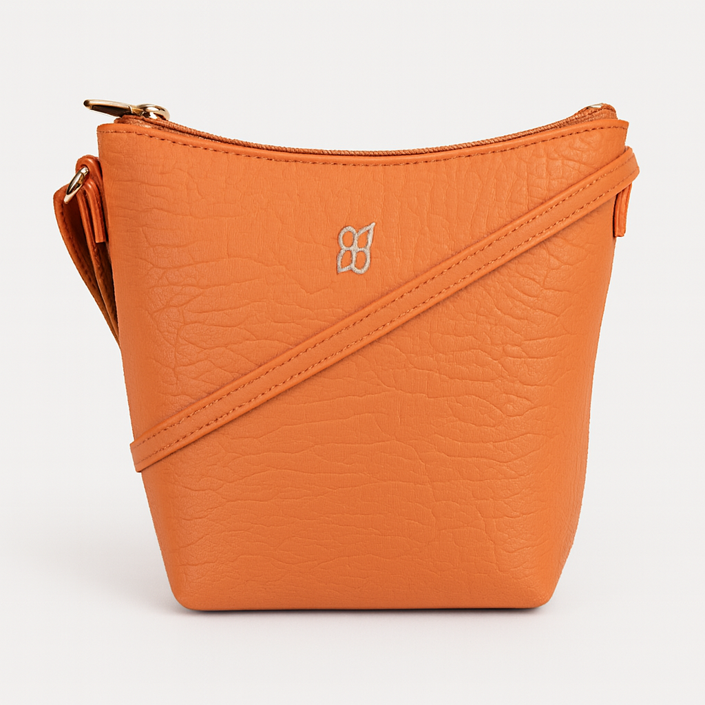 Orange Faux Leather Crossbody Handbag for Women