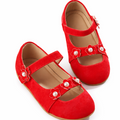 Red Velvet Flower Pearl Kids Flats