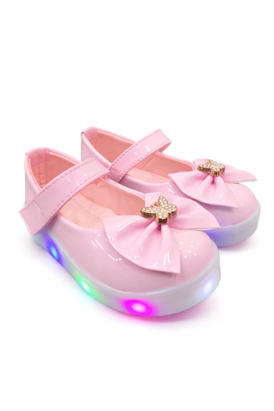 Girls Pink LED Bow Shoes