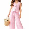 Girls Pink Stripe Top & Palazzo Co-ord Set