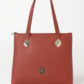 Structured Reddish-Brown Leather Handbag with Gold Hardware