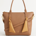 Tan Handbag with Gold Hardware and Knotted Handles