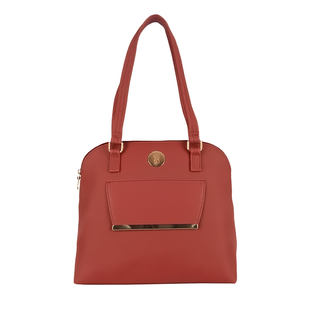 Red Shoulder Handbag with Gold Accent