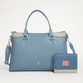 Stylish Blue Handbag & Wallet Set for Women – Dual Tone with Gold