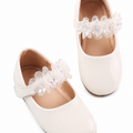 Girls White Floral Strap Ballet Flats