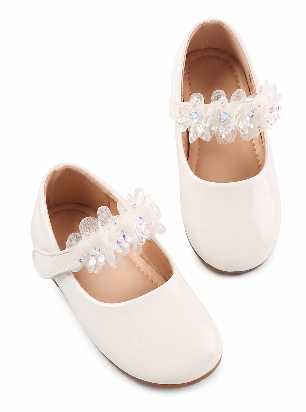 Girls White Floral Strap Ballet Flats
