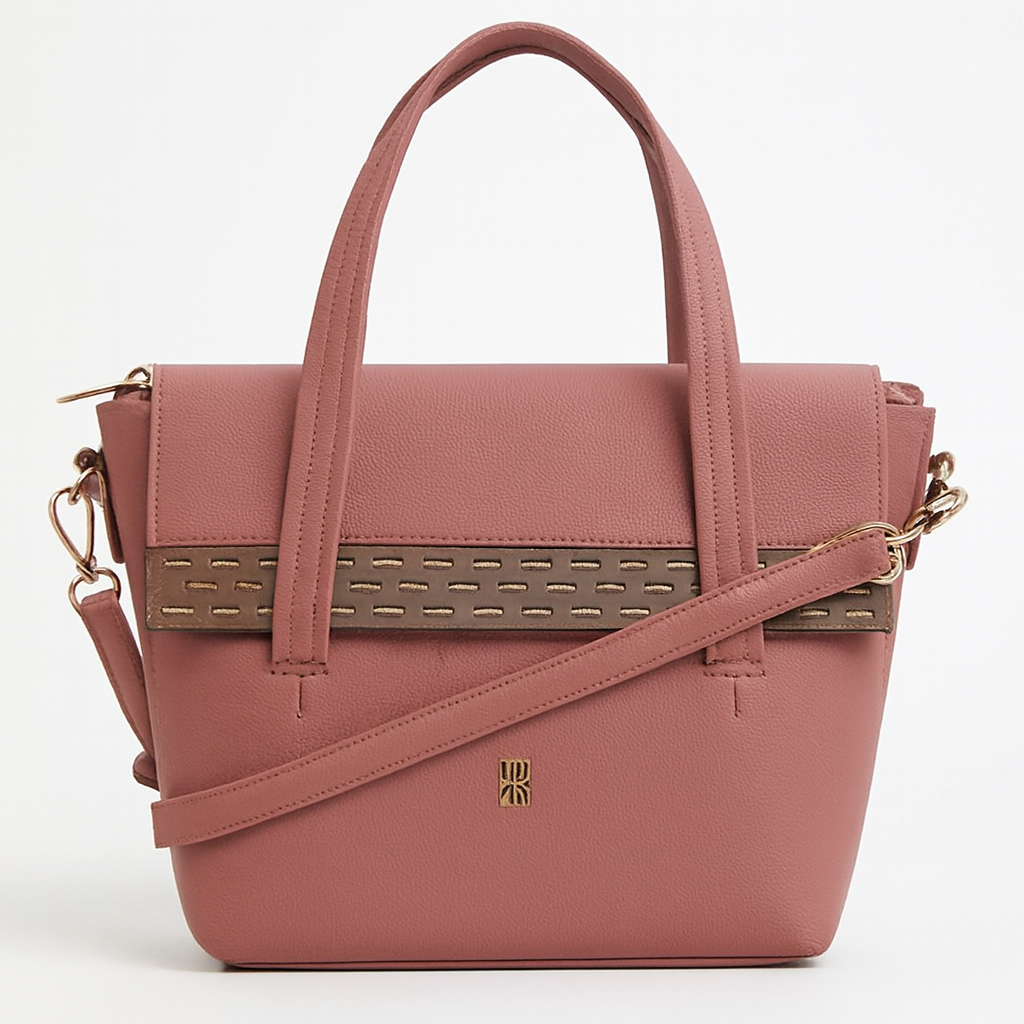 Faux Leather Rose Handbag with Gold Accents