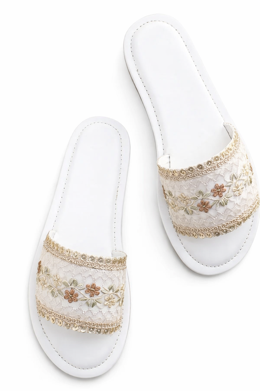 Floral Lace Embroidered Slides