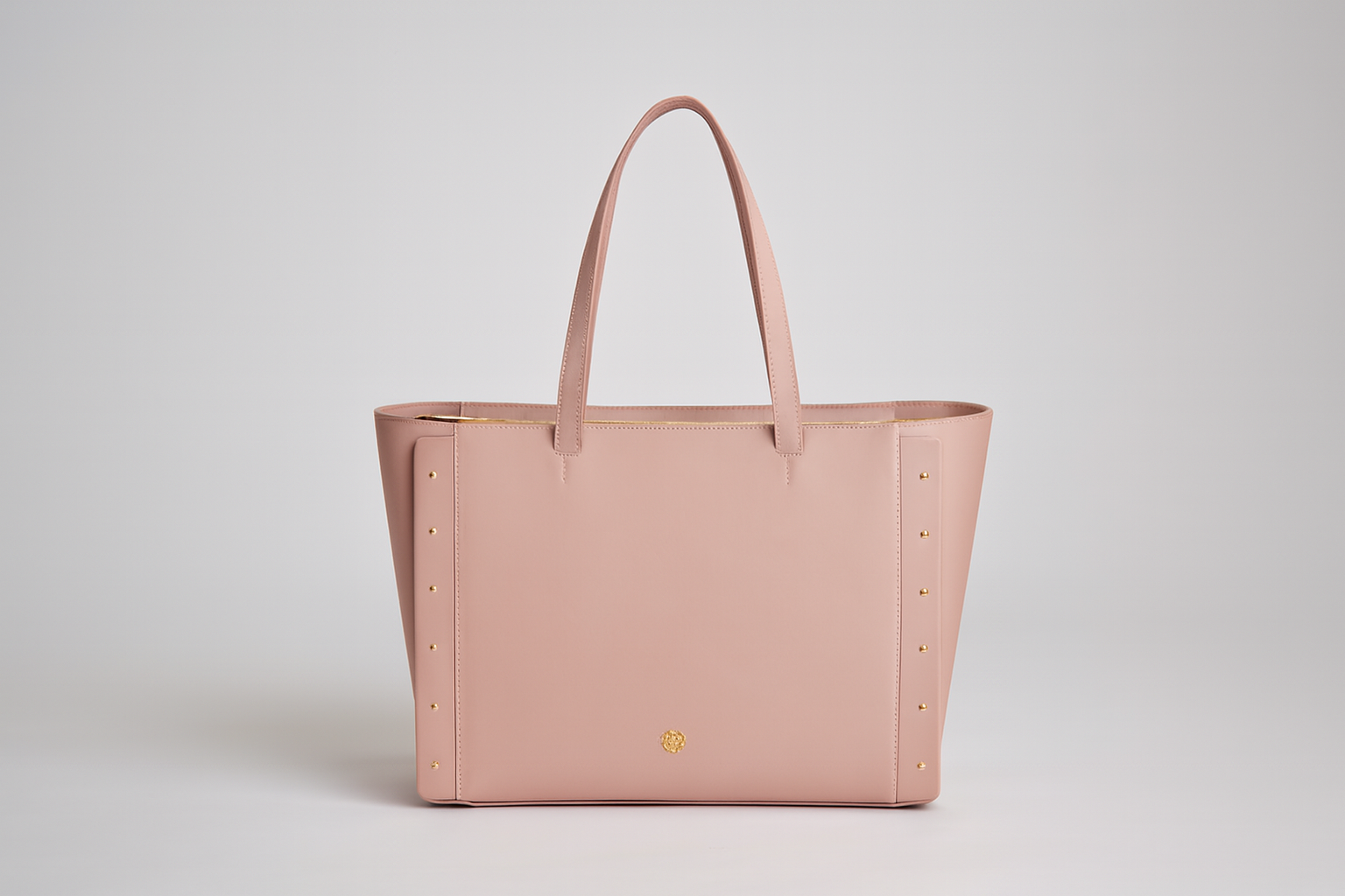 Light Pink Structured Tote Handbag with Gold Studs